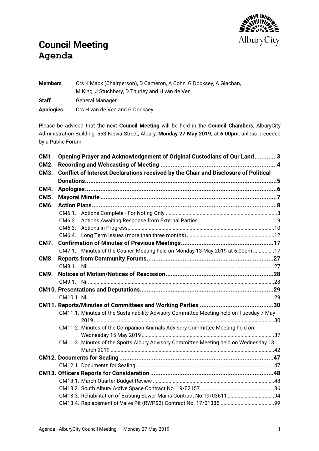 Council Meeting Agenda 27 May 2019