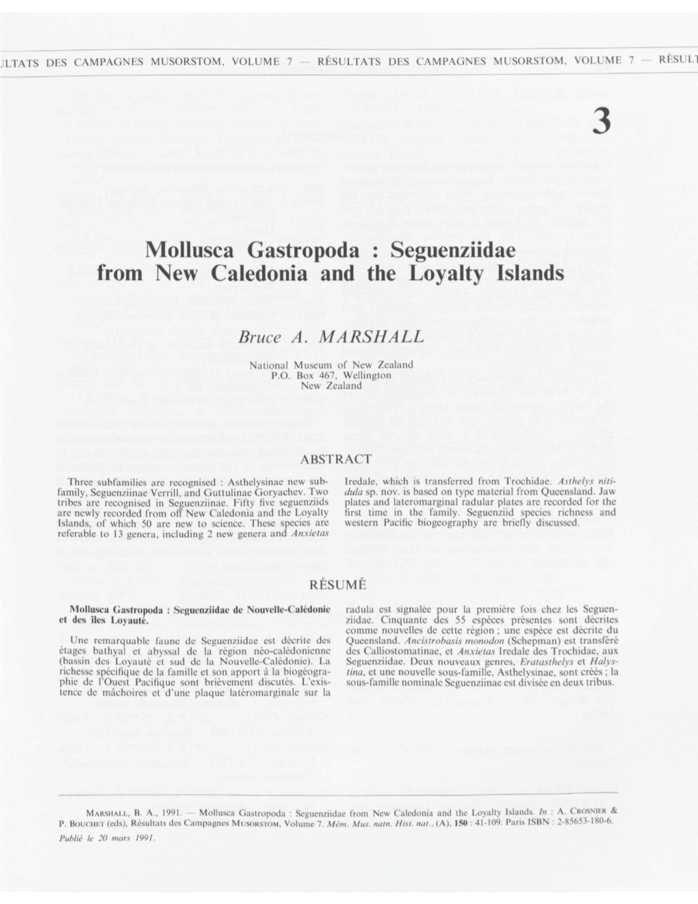 Mollusca Gastropoda : Seguenziidae from New Caledonia and the Loyalty Islands