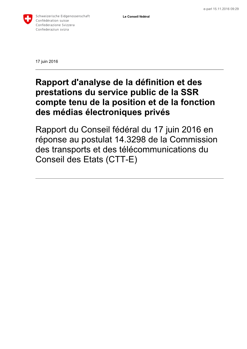 Rapport D'analyse De La Définition Et Des Prestations Du Service Public De