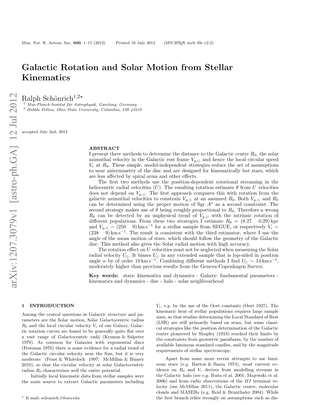 Galactic Rotation and Solar Motion