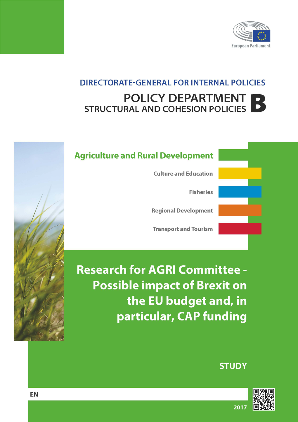 Possible Impact of Brexit on the EU Budget And, in Particular, CAP Funding