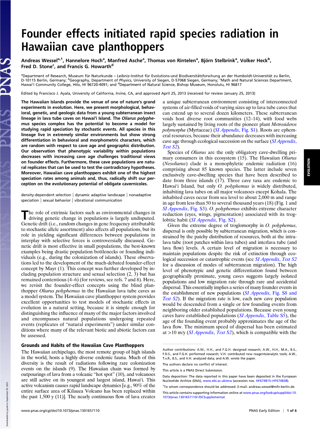 Founder Effects Initiated Rapid Species Radiation in Hawaiian Cave Planthoppers