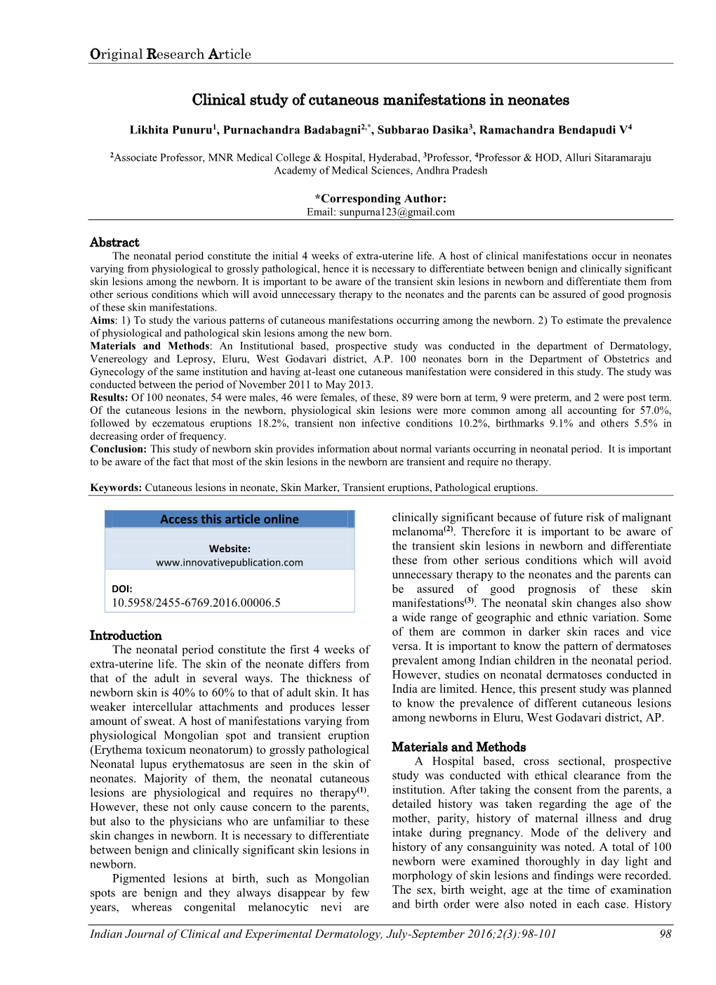 Clinical Study of Cutaneous Manifestations in Neonates