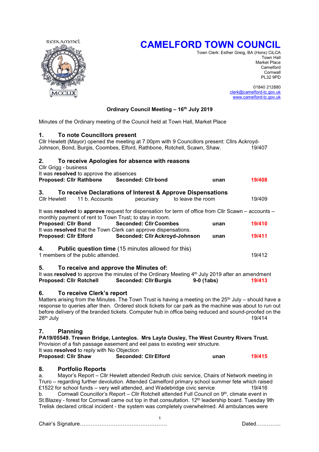 Download 16 July 2019 Minutes of the Council Meeting
