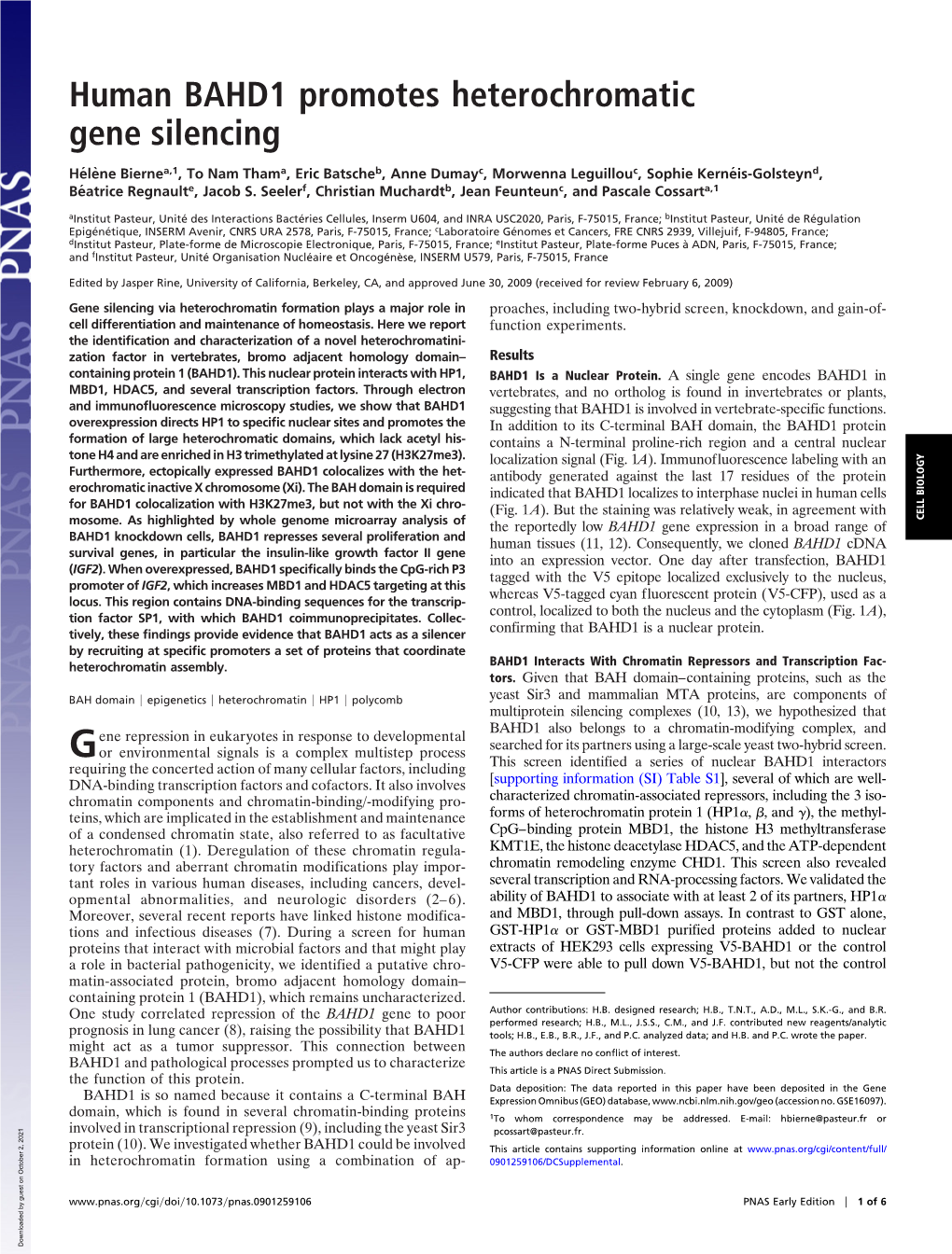 Human BAHD1 Promotes Heterochromatic Gene Silencing