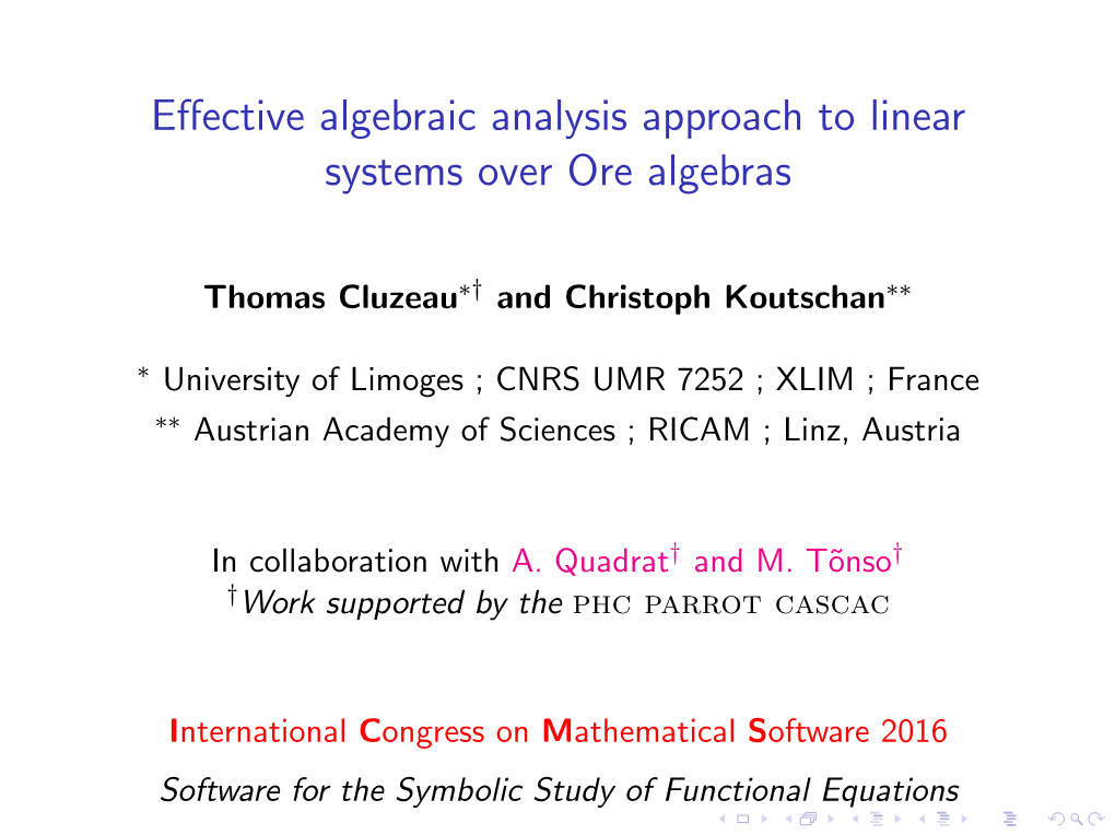 Effective Algebraic Analysis Approach to Linear Systems Over Ore Algebras