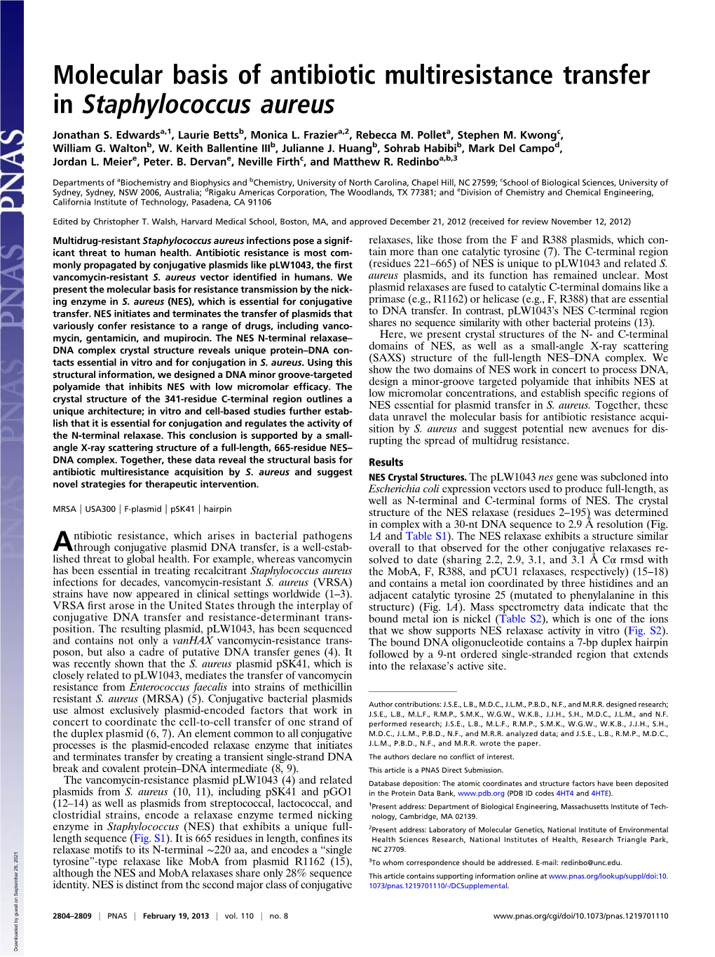 Molecular Basis of Antibiotic Multiresistance Transfer in Staphylococcus Aureus