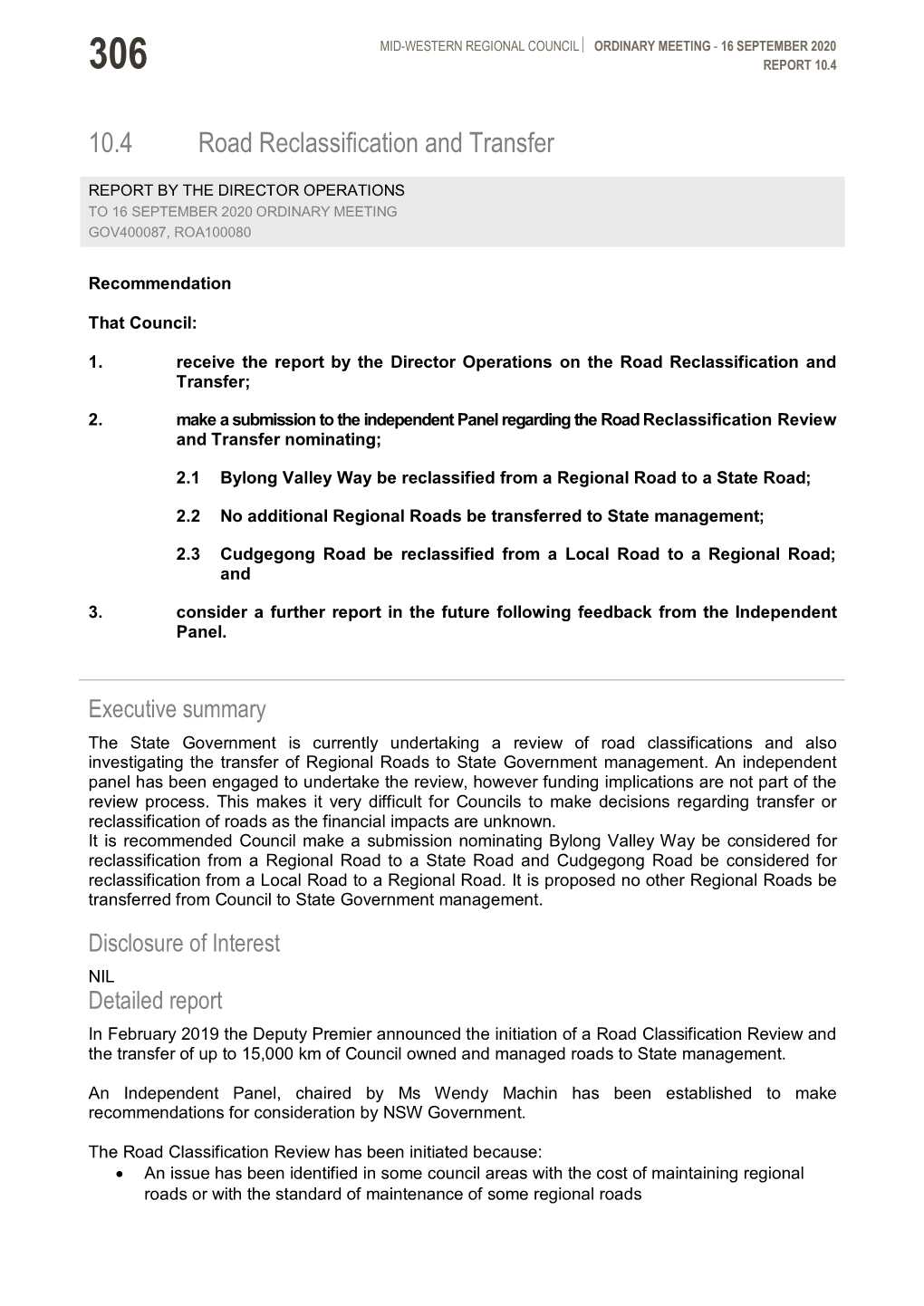 Road Reclassification and Transfer