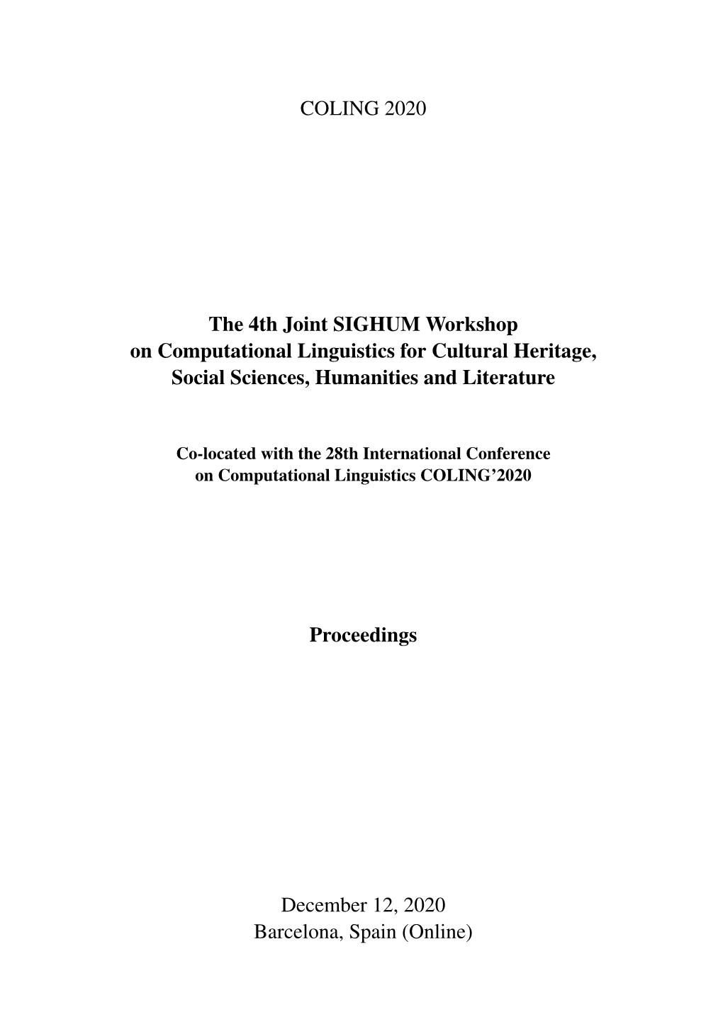 Proceedings of the the 4Th Joint SIGHUM Workshop On