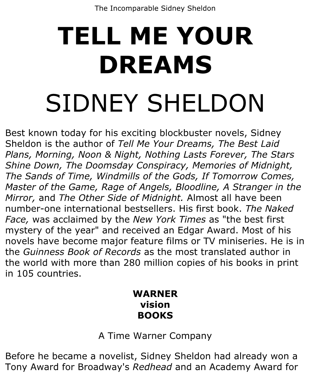 Tell Me Your Dreams Sidney Sheldon