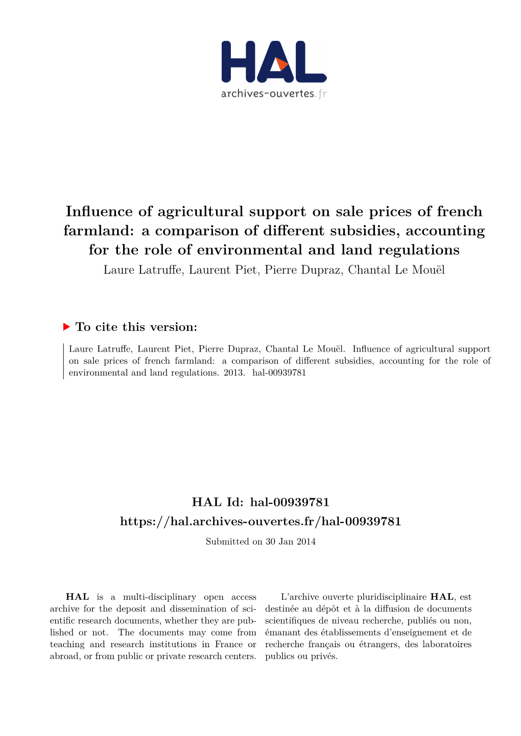 Influence of Agricultural Support on Sale Prices Of