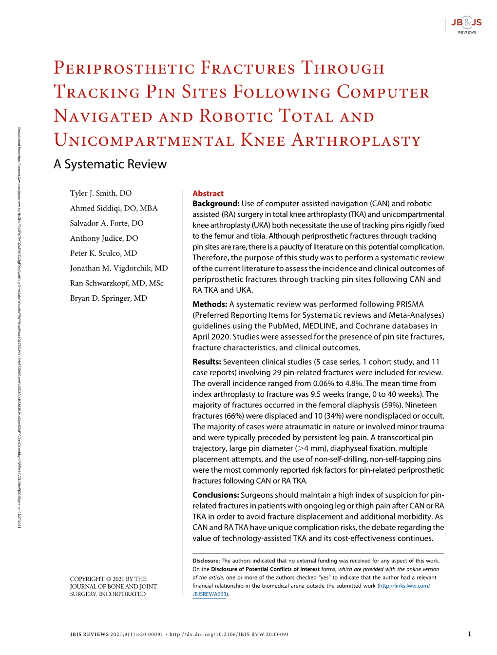 Periprosthetic Fractures Through Tracking Pin Sites Following Computer Navigated and Robotic TKA and UKA