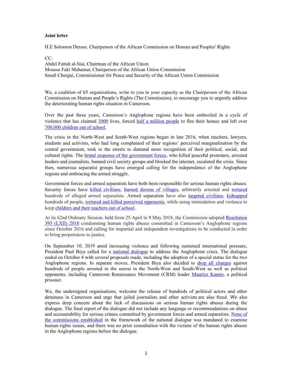 Joint Civil Society Letter to the Chairperson of the ACHPR