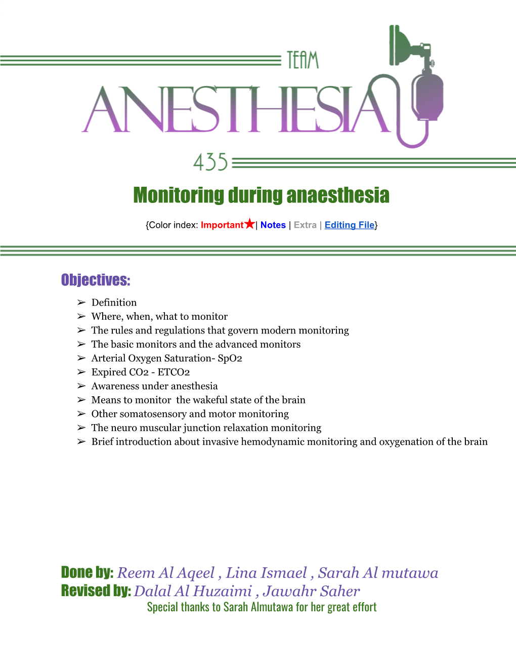 Monitoring During Anaesthesia