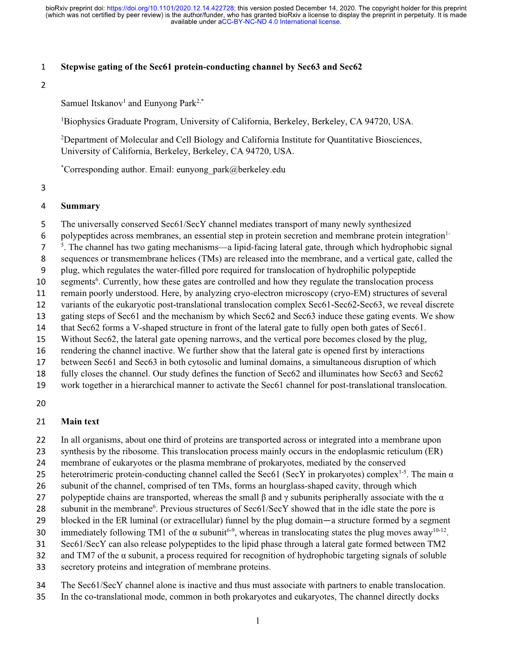 1 Stepwise Gating of the Sec61 Protein-Conducting Channel by Sec63 And