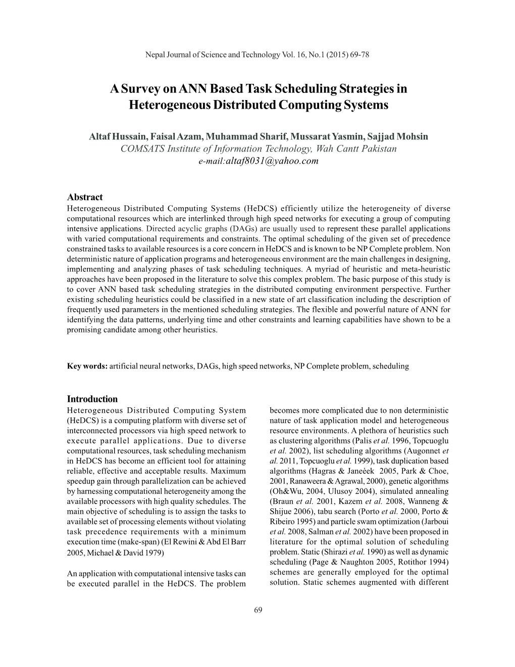 A Survey on ANN Based Task Scheduling Strategies in Heterogeneous Distributed Computing Systems