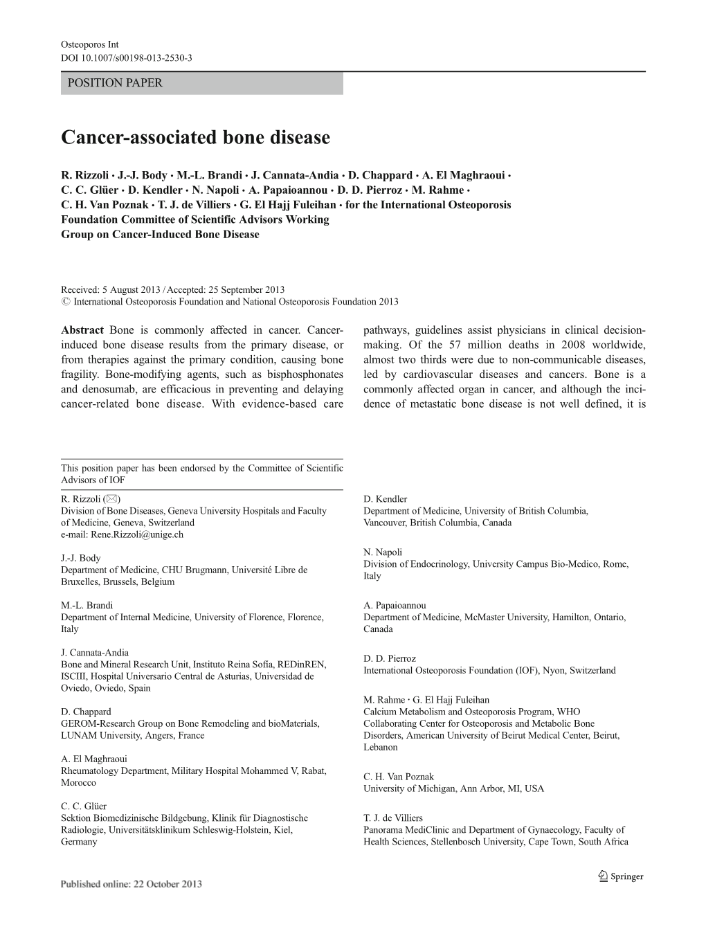 Cancer-Associated Bone Disease