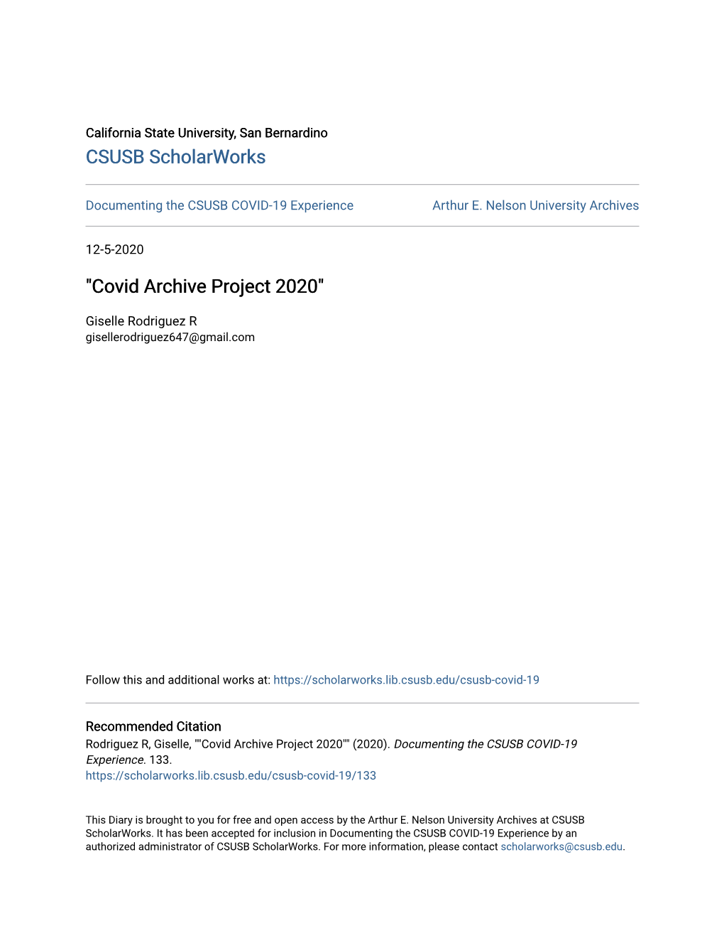 "Covid Archive Project 2020"