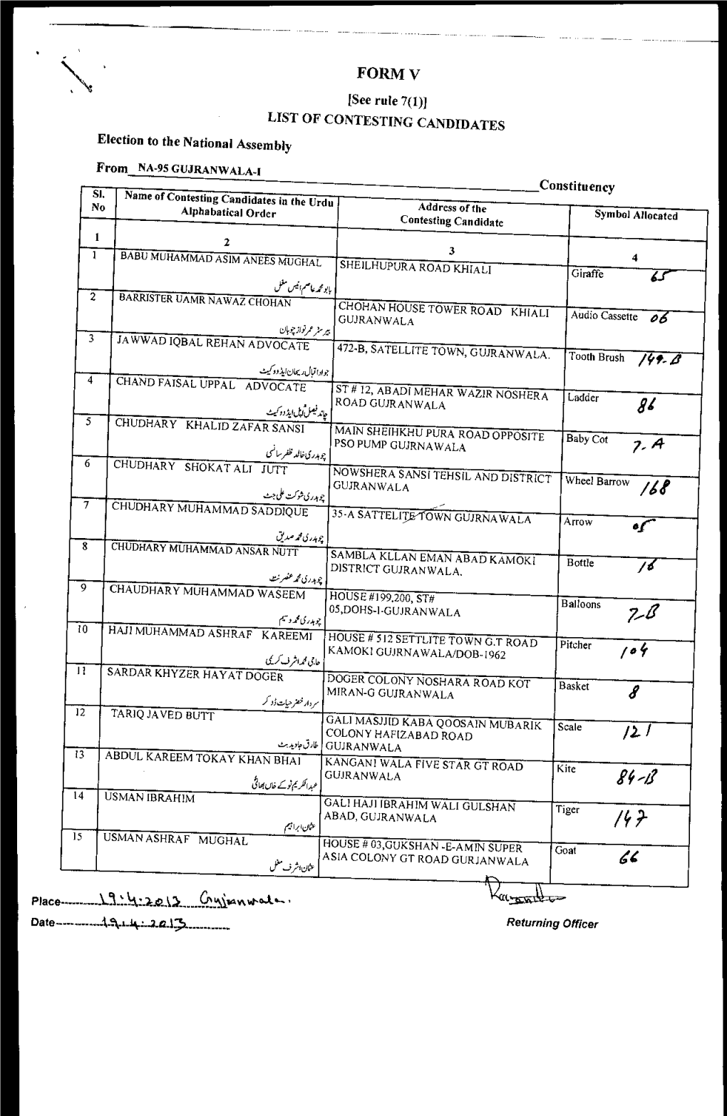 Kt.):A? Cn \Ilavnt E•A Date � Returning Officer