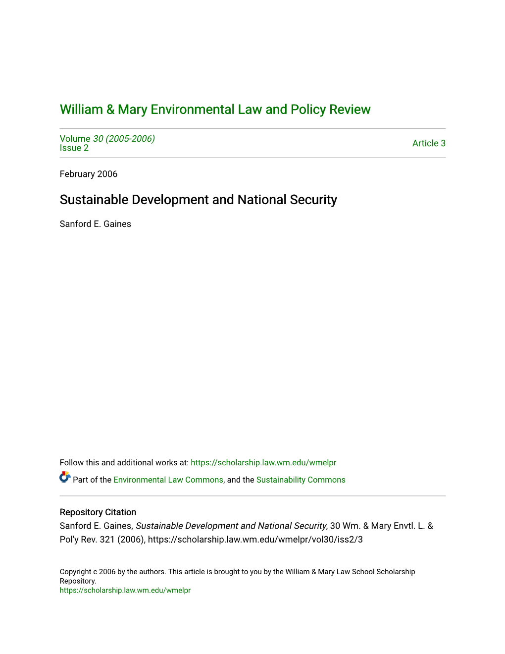 Sustainable Development and National Security