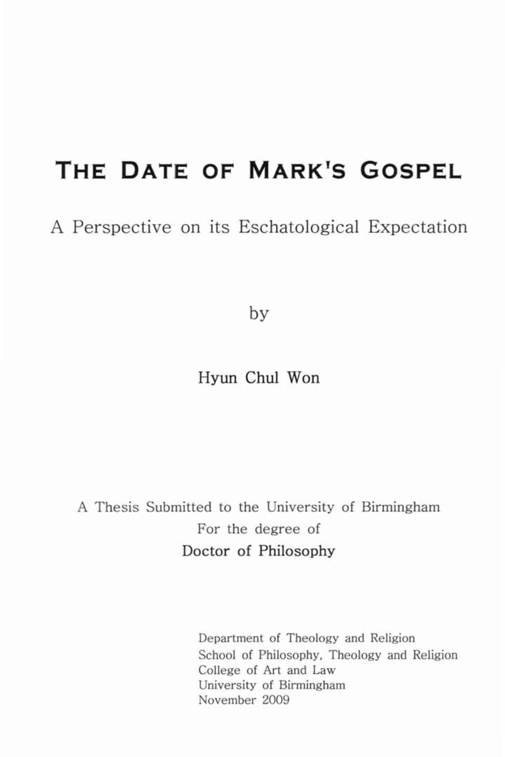 The Date of Mark's Gospel