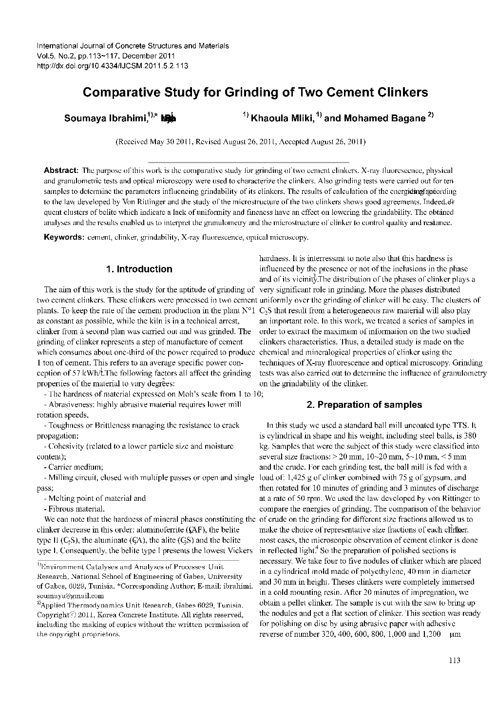 Comparative Study for Grinding of Two Cement Clinkers