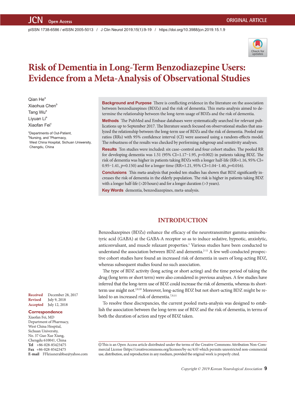 Risk of Dementia in Long-Term Benzodiazepine Users: Evidence from a Meta-Analysis of Observational Studies