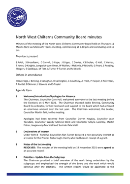 North West Chilterns Community Board Minutes