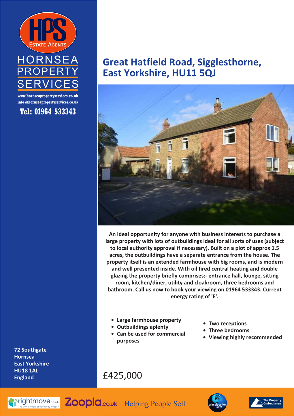 Great Hatfield Road, Sigglesthorne, East Yorkshire, HU11 5QJ