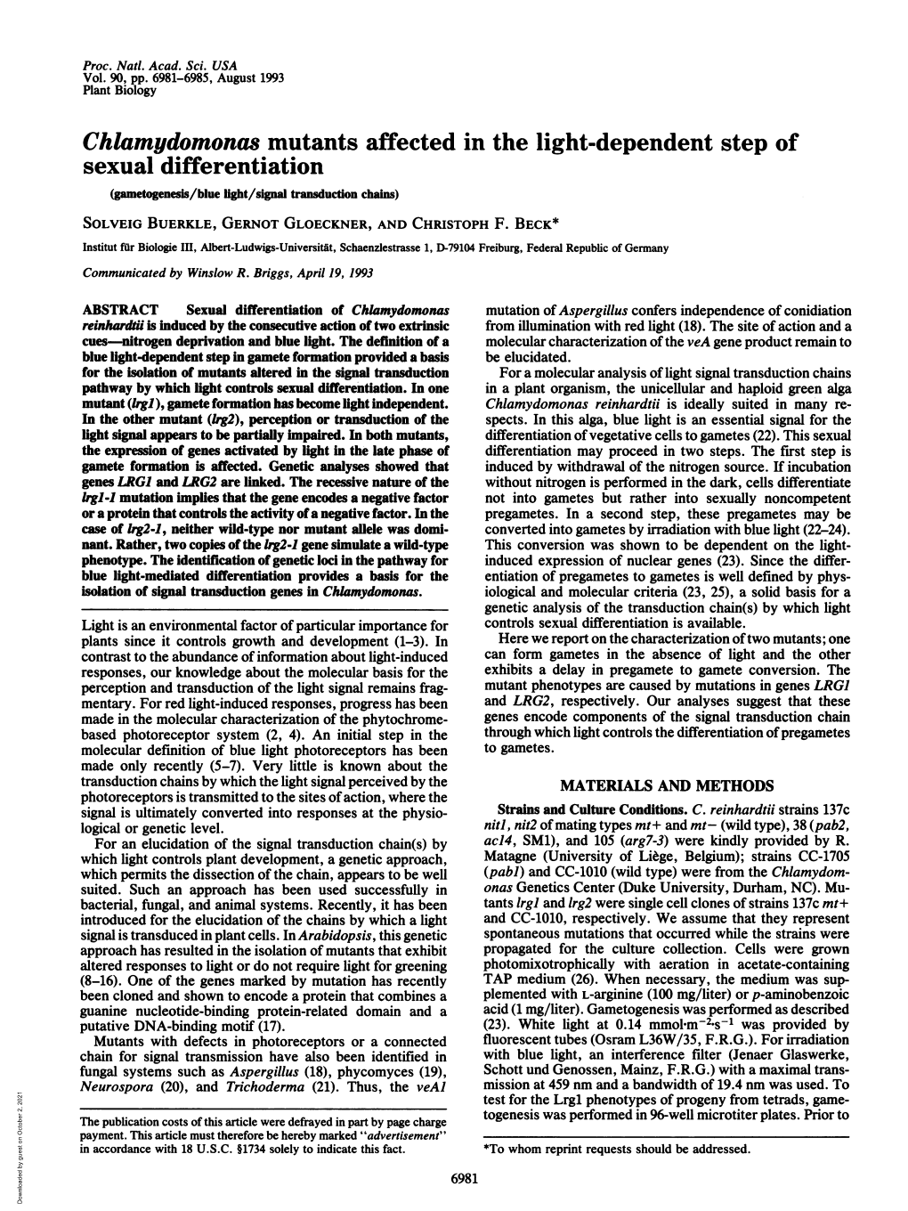 Cl/Amydomonas Mutants Affected in the Light-Dependent Step of Sexual