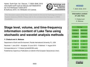 Information Content of Lake Tana Using Abstract Introduction Stochastic and Wavelet Analysis Methods Conclusions References Tables Figures Y