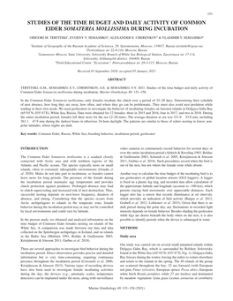 Studies of the Time Budget and Daily Activity of Common Eider Somateria Mollissima During Incubation