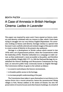 A Case of Amnesia in British Heritage Cinema: Ladies in Lavender