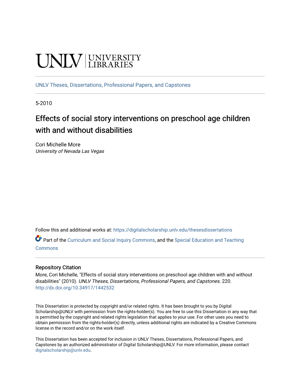 Effects of Social Story Interventions on Preschool Age Children with and Without Disabilities