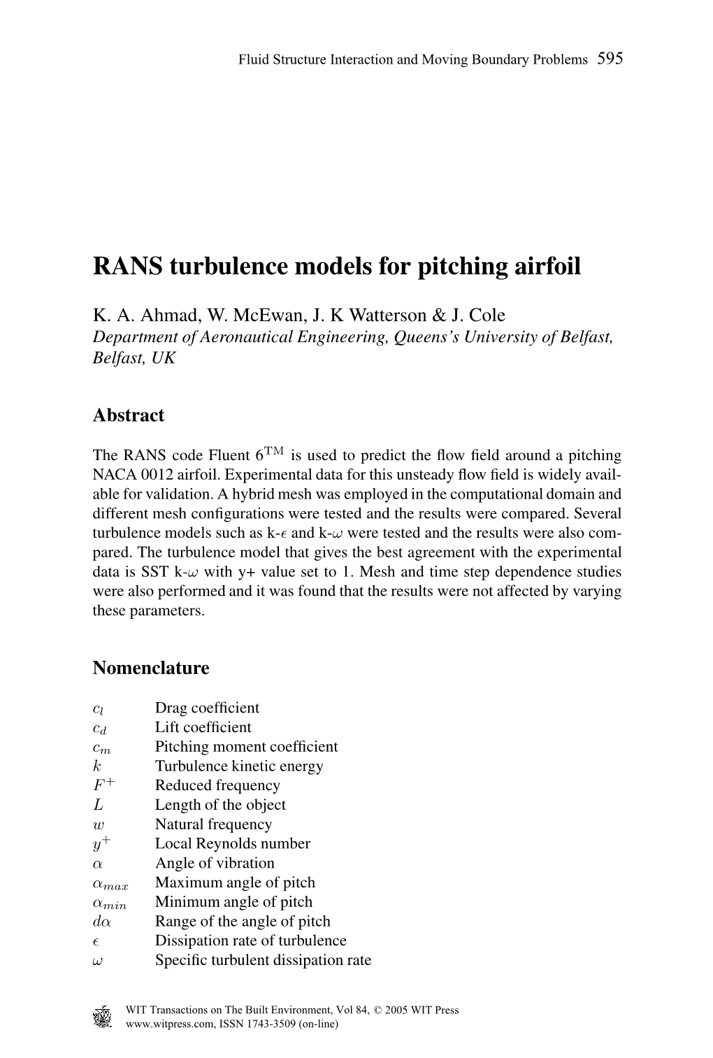 RANS Turbulence Models for Pitching Airfoil