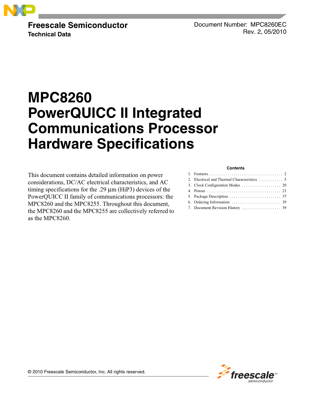 MPC8260 Powerquicc II Integrated Communications Processor Hardware Specifications