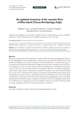 An Updated Inventory of the Vascular Flora of Elba Island (Tuscan Archipelago, Italy)