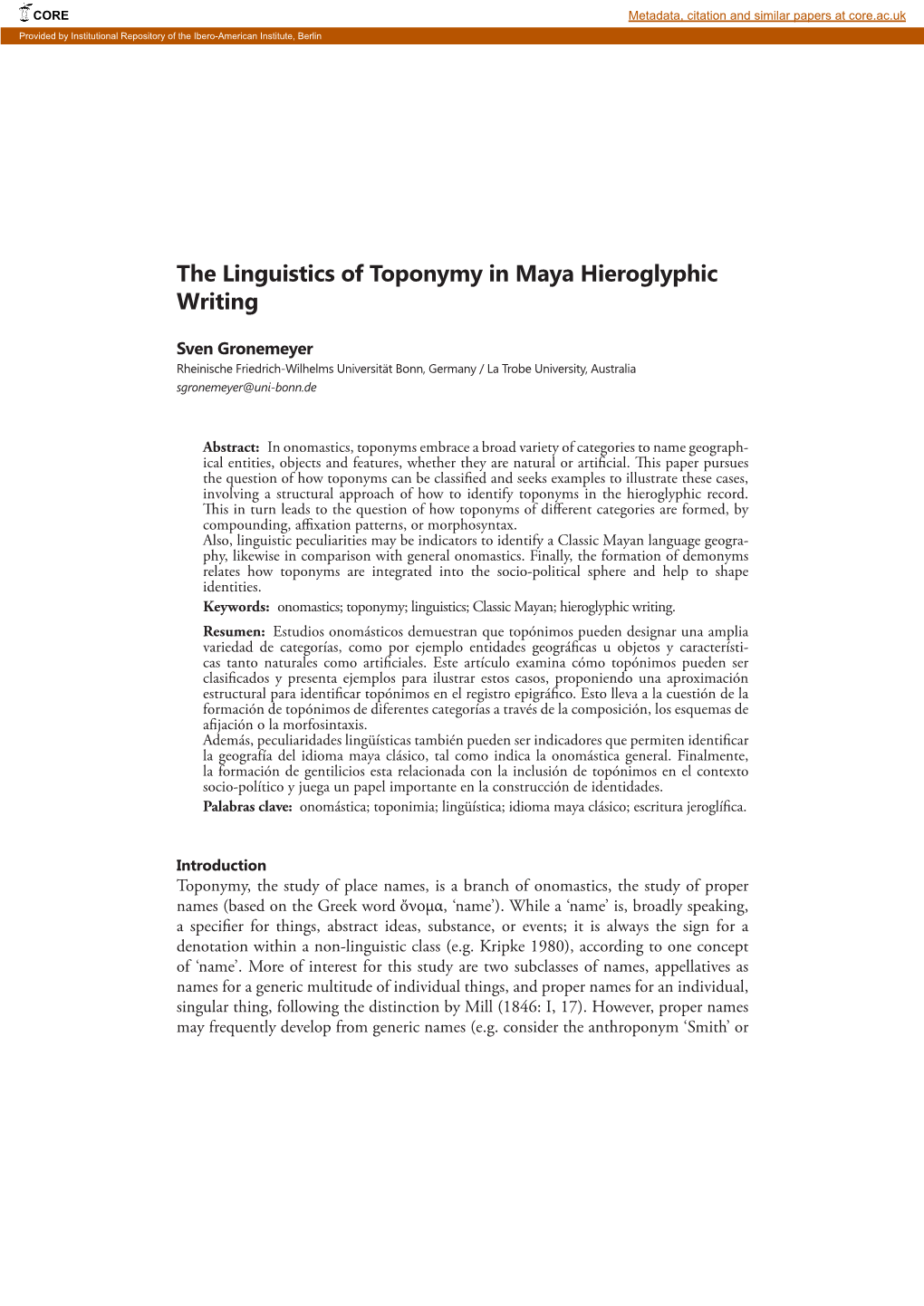 The Linguistics of Toponymy in Maya Hieroglyphic Writing