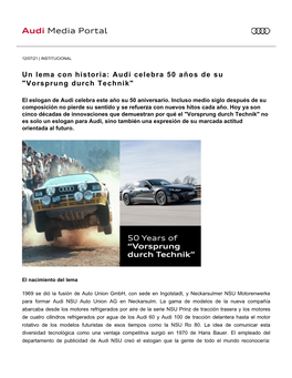 Audi Celebra 50 Años De Su "Vorsprung Durch Technik"