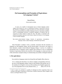 On Isomorphism and Formulas of Equivalence in Language Contact*
