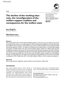 The Decline of the Working-Class Vote, the Reconfiguration of the Welfare