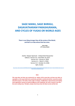 Sage Manu, Sage Bhrigu, Dasavatharam Parashurama, and Cycles of Yugas Or World Ages