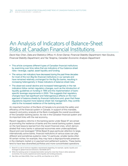An Analysis of Indicators of Balance-Sheet Risks at Canadian Financial Institutions 21 Bank of Canada Review • Summer 2012