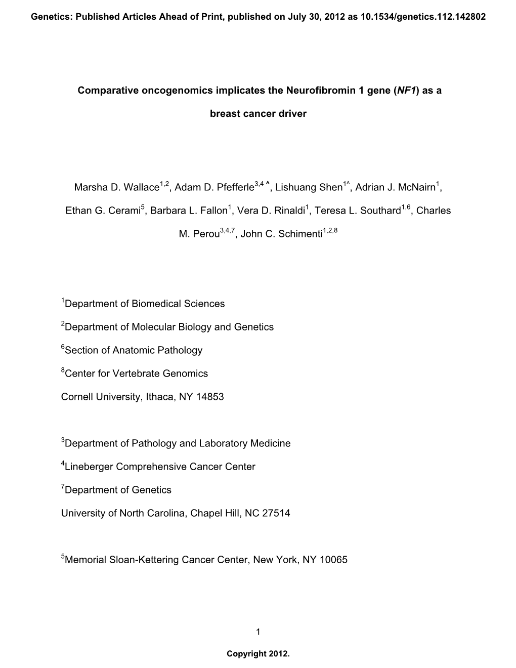 Comparative Oncogenomics Implicates the Neurofibromin 1 Gene (NF1) As A