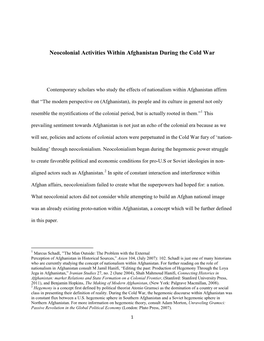 Neocolonial Activities Within Afghanistan During the Cold War