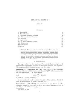 DYNAMICAL SYSTEMS Contents 1. Introduction 1 2. Linear Systems 5 3