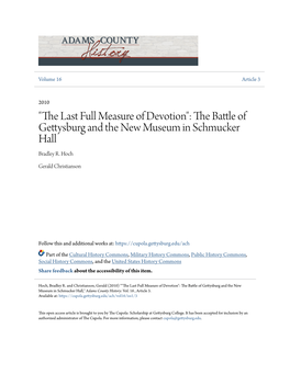 "The Last Full Measure of Devotion": the Battle of Gettysburg and the New Museum in Schmucker Hall