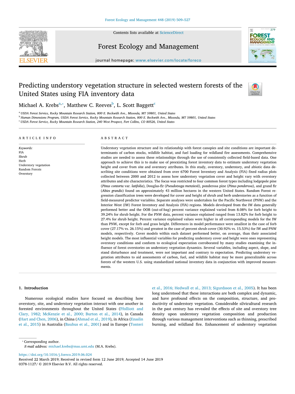 Predicting Understory Vegetation Structure in Selected Western Forests of the T United States Using FIA Inventory Data ⁎ Michael A