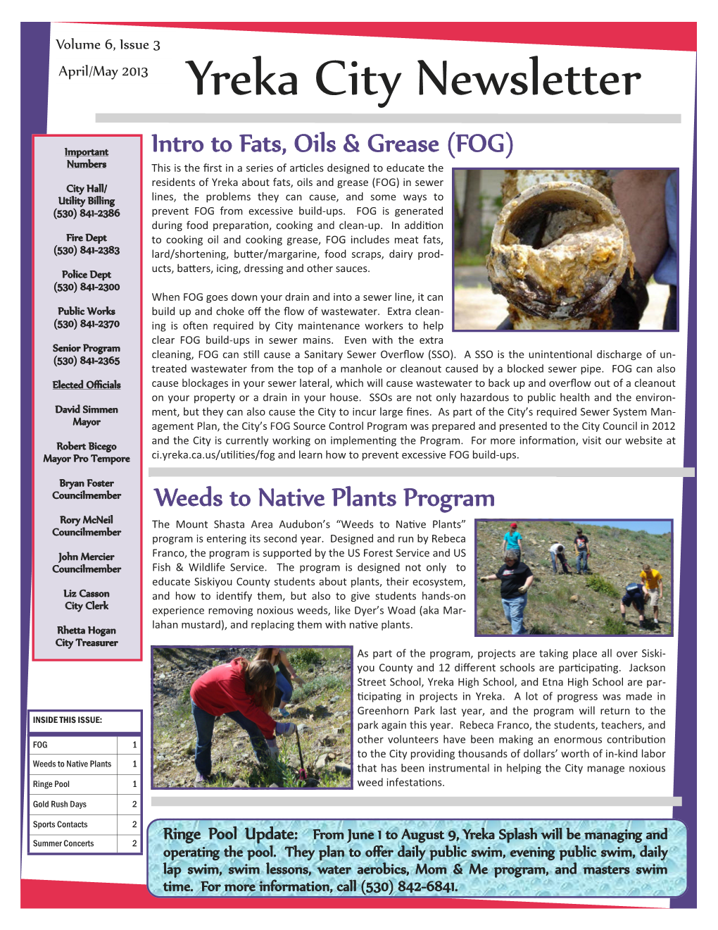 April and May 2013 Newsletter