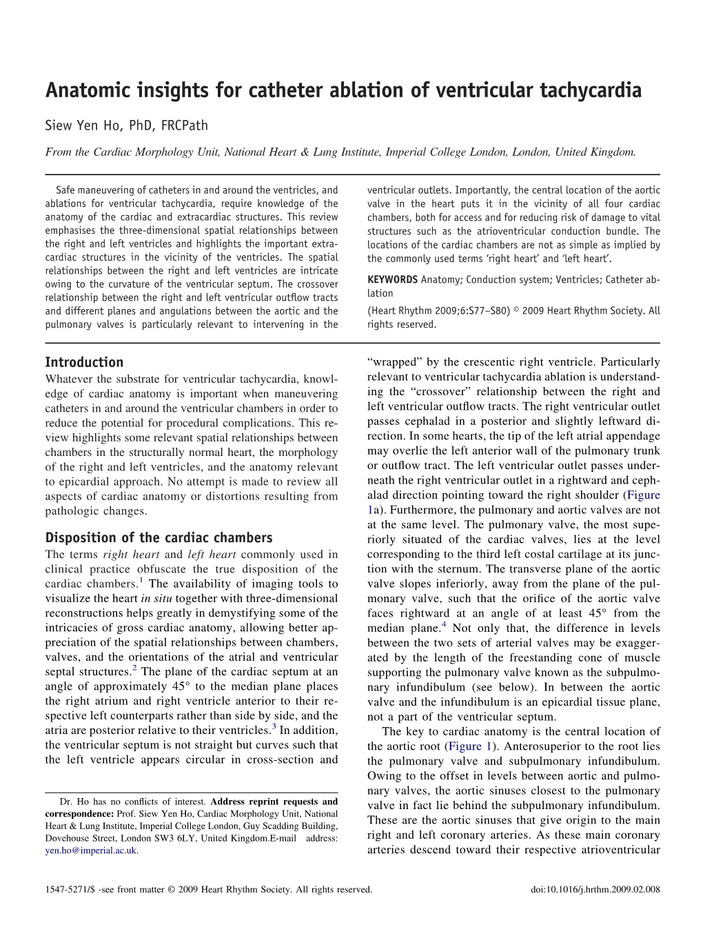 Anatomic Insights for Catheter Ablation of Ventricular Tachycardia